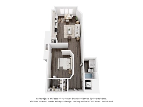 Floor plan for 2 beds, 2 baths, 1155 sqft